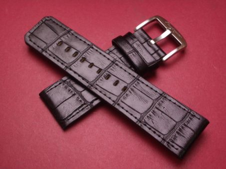 Leder-Armband, Kalbsleder mit Krokoprägung, 26mm im Verlauf auf 24mm, Farbe: schwarz 