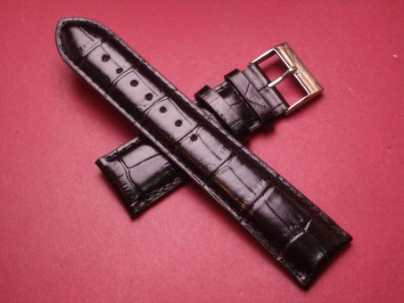 Leder-Armband, Kalbsleder mit Krokoprägung, 24mm im Verlauf auf 22mm, Farbe: schwarz glänzend, XL-Länge 