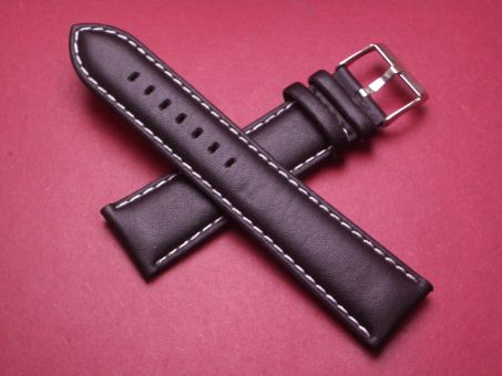 Leder-Armband, Kalbsleder, 22mm im Verlauf auf 20mm, Farbe: schwarz mit heller Naht 