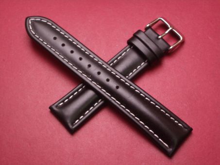 Leder-Armband, Kalbsleder, 20mm im Verlauf auf 18mm, Farbe: schwarz mit heller Naht 