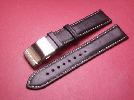 Leder-Armband, Kalbsleder, 22mm im Verlauf auf 20mm, Farbe: schwarz mit heller Naht, mit Faltschließe 