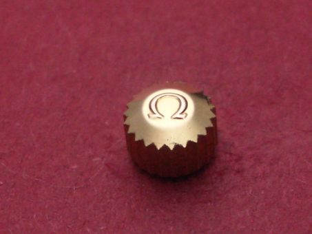 Omega Krone in doublé, Ø 4,5mm, Gesamthöhe 7,9mm, Höhe 3,1mm, Tubus 2,0mm mit 2-geteilter A-Welle Kronenseite 