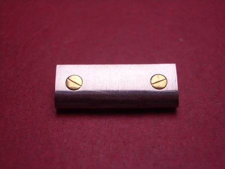 Cartier Anschluss-Glied, Stahl, 18mm, mit zwei Goldschrauben, gewölbt, ohne Schraube & Hülse 