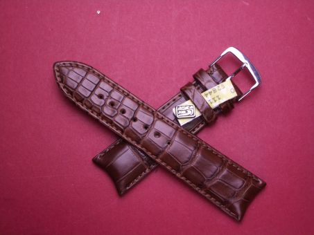 Louisiana Krokodil-Leder-Armband Eterna signiert 22mm im Verlauf auf 20mm, Farbe: Braun 