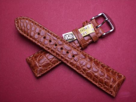 Louisiana Krokodil-Leder-Armband 22mm im Verlauf auf 18mm, Farbe: hell Braun Schließe weiß