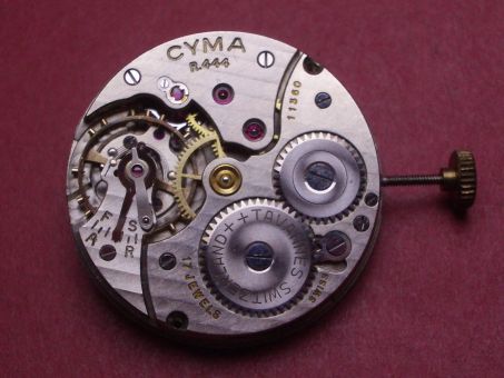 Uhrwerk Cyma Cal. 444, Handaufzug mit Genfer Streifenschliff, u.a. in Cyma Brailleuhr verbaut 