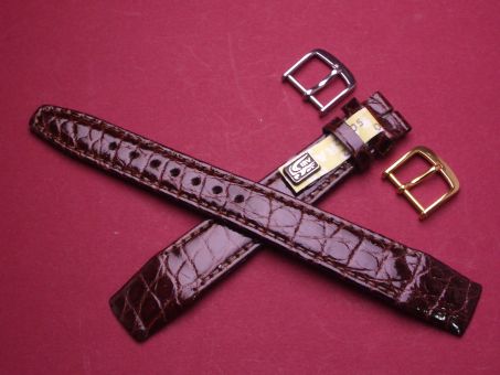 Krokodil-Leder-Armband für feste Stege 16mm auf 14mm  Farbe: Dunkelbraun 