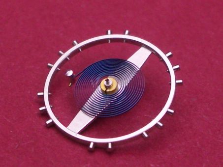 Valjoux 23 - 721 - Schraubenunruh komplett, blaue Flachspirale, auch für Kaliber 72, NOS (New Old Stock) 